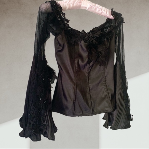 Black satin Morticia style corset top XS - Picture 6 of 14